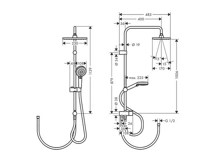 Columna de ducha o ducha de baño sin mezclador HANSGROHE Vernis Shape 230 EcoSmart negro mate