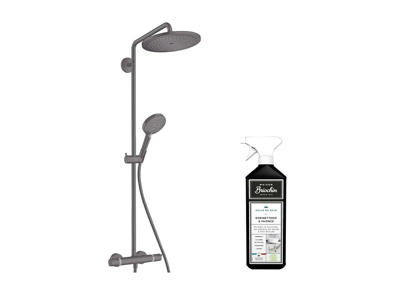 Colonne de douche thermostatique HANSGROHE Croma Select S 280 EcoSmart noir chromée brossée + nettoyant Briochin