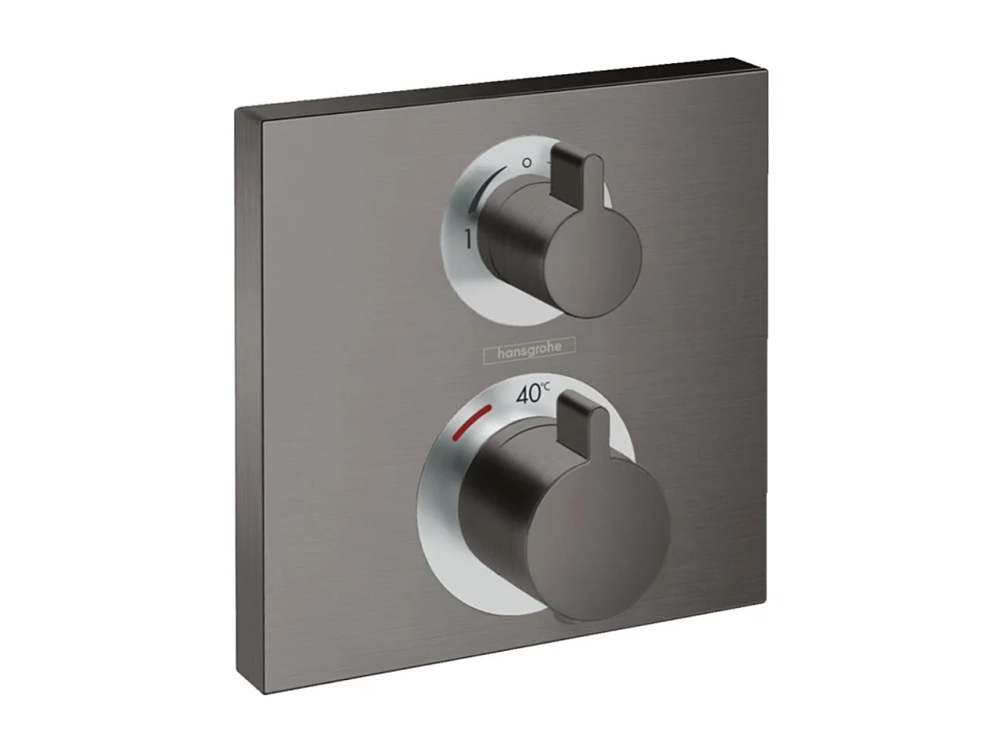 HANSGROHE Frente para mezclador termostático de empotrar Ecostat Square con válvula de cierre y desviador negro cromo cepillado