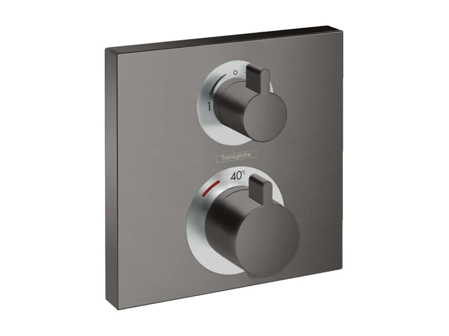 HANSGROHE Frente para mezclador termostático de empotrar Ecostat Square con válvula de cierre y desviador negro cromo cepillado