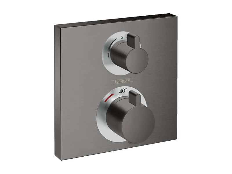 HANSGROHE Frente para mezclador termostático de empotrar Ecostat Square con válvula de cierre y desviador negro cromo cepillado