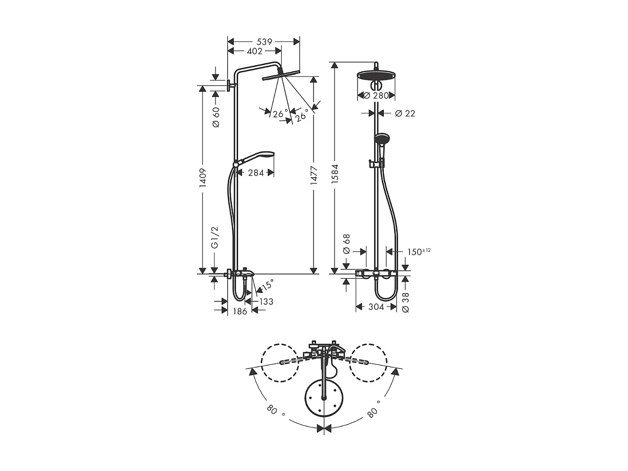 Colonne bain douche thermostatique HANSGROHE Croma Select S 280 chromé