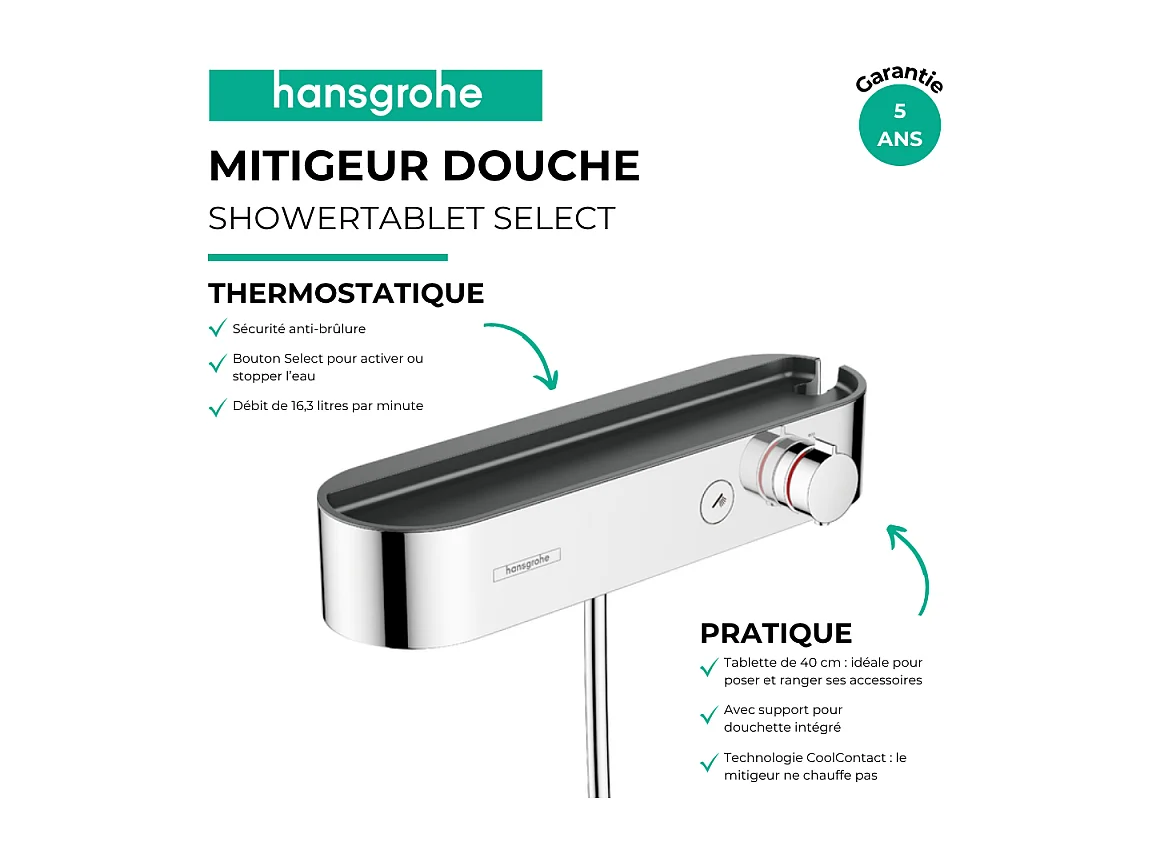 Grifo termostático de ducha HANSGROHE ShowerTablet Select 400, cromado