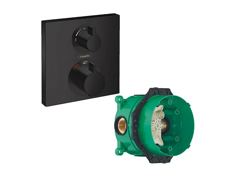 HANSGROHE Facade pour mitigeur thermostatique encastré Ecostat Square robinet d'arrêt et inverseur noir mat + Corps encastré