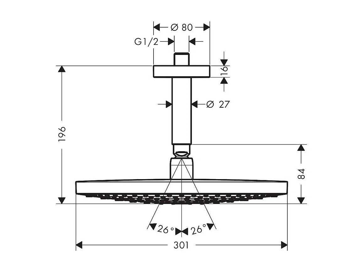 HANSGROHE Douche de tête Raindance Select S 300 2 jets avec raccord au plafond chromé