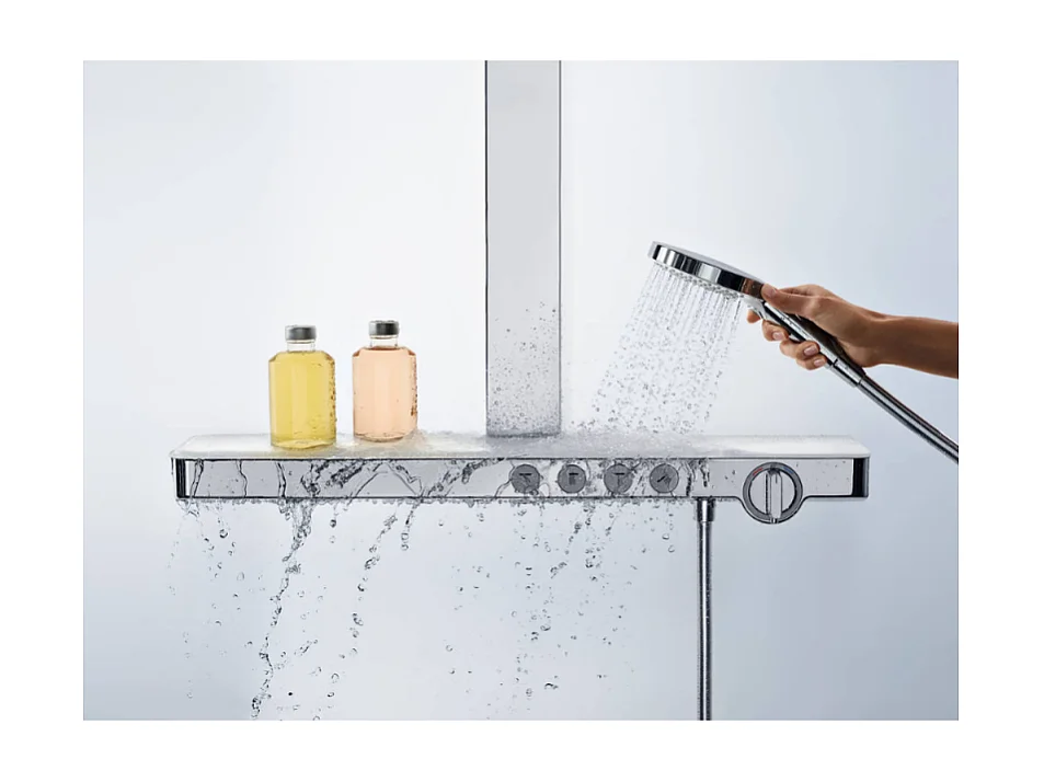 Colonne de douche thermostatique HANSGROHE Rainmaker Select 460 2 jets blanc et chromée + nettoyant Briochin