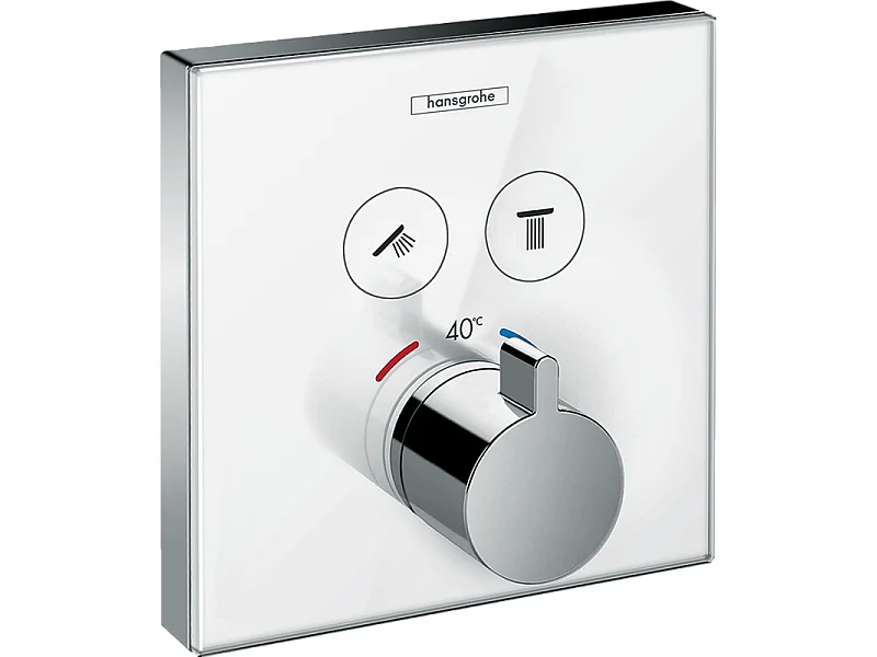 HANSGROHE Frente de vidrio para ShowerSelect Mezclador termostático empotrado de vidrio con 2 funciones blanco/cromo