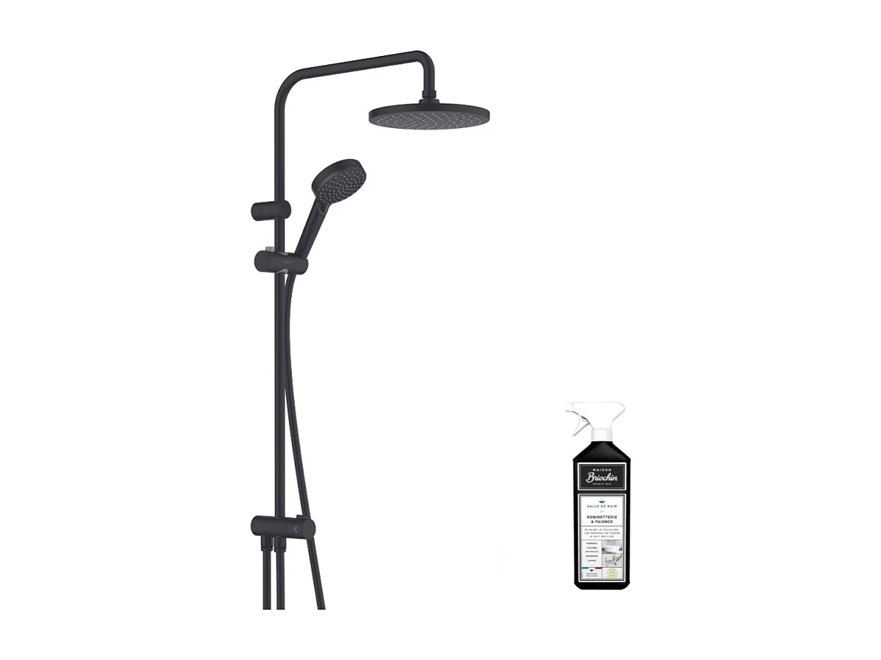Colonne de douche ou bain douche sans mitigeur HANSGROHE Vernis Blend 200 EcoSmart noir mat + nettoyant Briochin