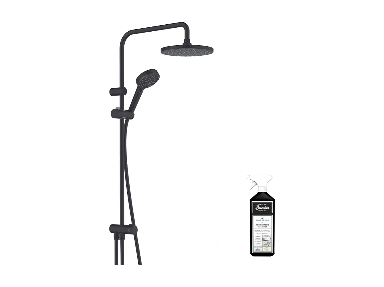 Colonne de douche ou bain douche sans mitigeur HANSGROHE Vernis Blend 200 EcoSmart noir mat + nettoyant Briochin