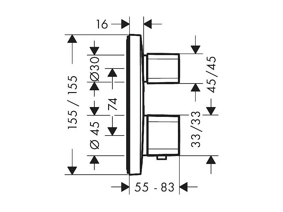 HANSGROHE Frente para mezclador termostático empotrado Ecostat E con válvula de cierre cromada