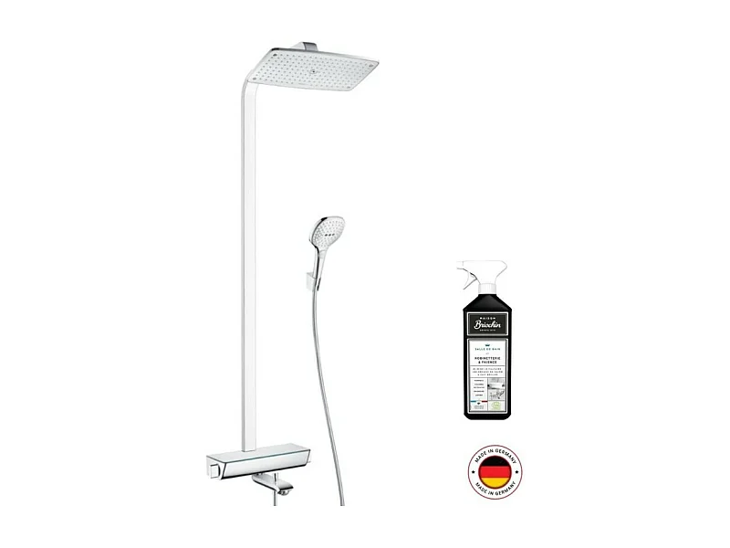 Colonne bain douche thermostatique HANSGROHE Raindance E 363 blanc chromée + nettoyant Briochin