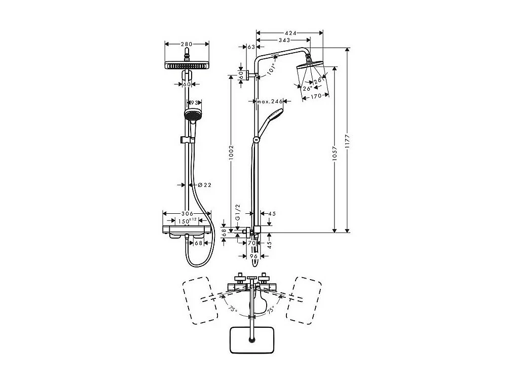 HANSGROHE Croma E 280 EcoSmart columna de ducha termostática cromada