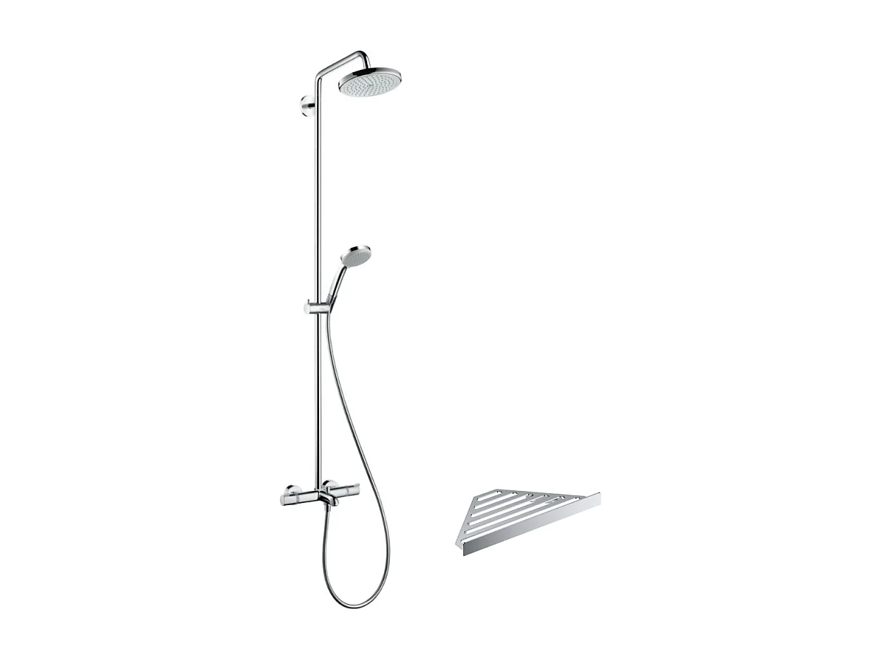 Colonne bain douche thermostatique HANSGROHE Croma 220 chromé + tablette AddStoris