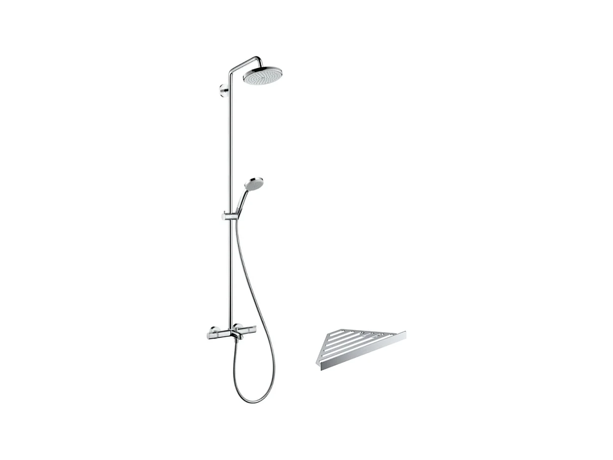 Colonne bain douche thermostatique HANSGROHE Croma 220 chromé + tablette AddStoris