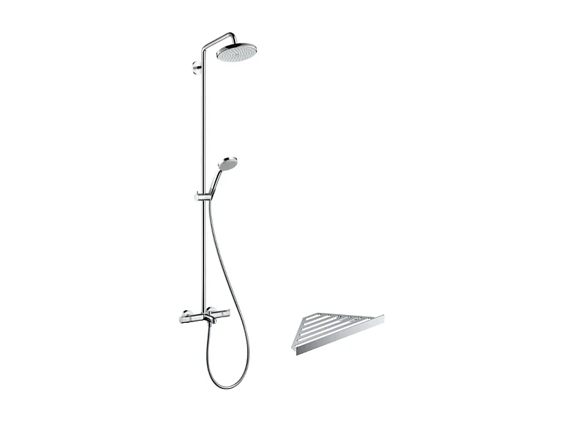 Colonne bain douche thermostatique HANSGROHE Croma 220 chromé + tablette AddStoris