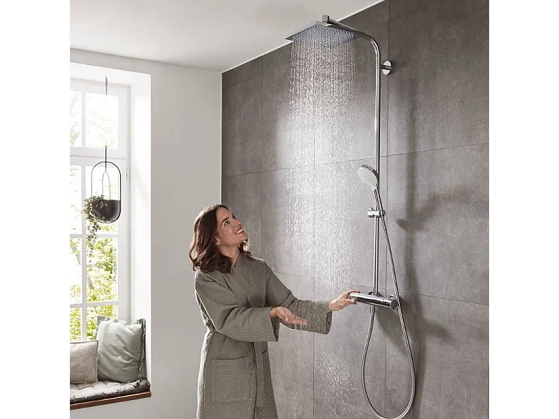 Colonne de douche thermostatique HANSGROHE Crometta E 240 chromé + tablette AddStoris