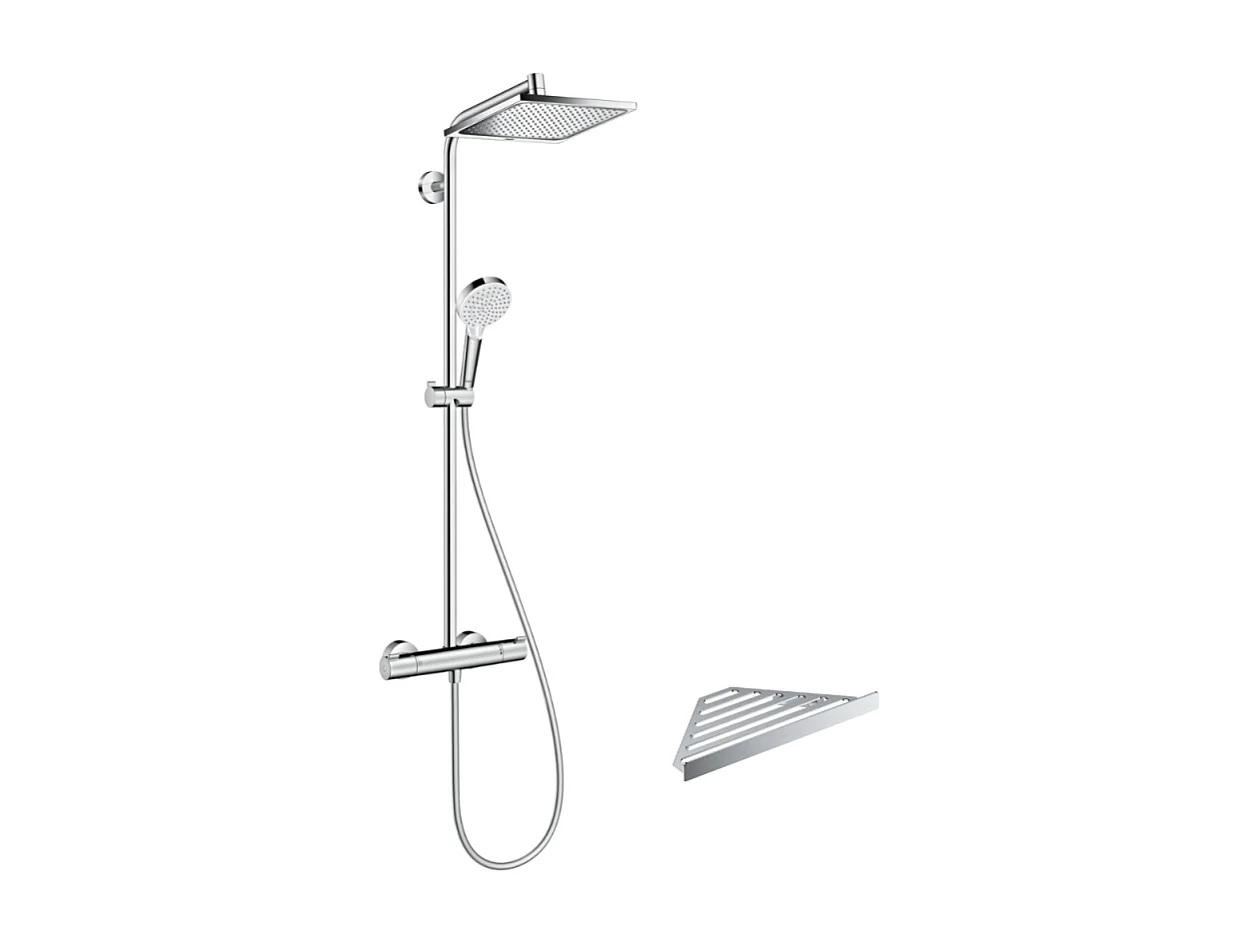 Colonne de douche thermostatique HANSGROHE Crometta E 240 chromé + tablette AddStoris
