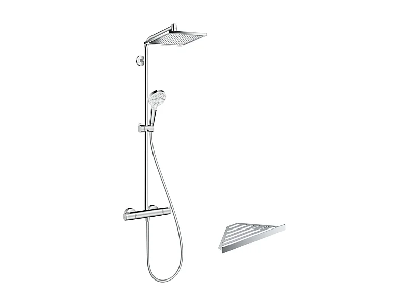 Colonne de douche thermostatique HANSGROHE Crometta E 240 chromé + tablette AddStoris