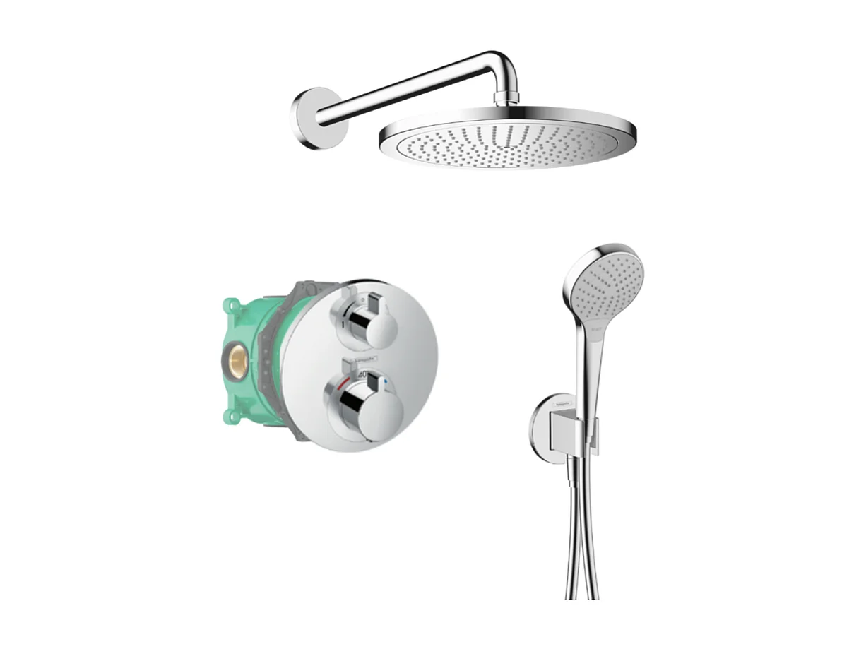 HANSGROHE Pack encastré avec mitigeur thermostatique Ecostat S chromé