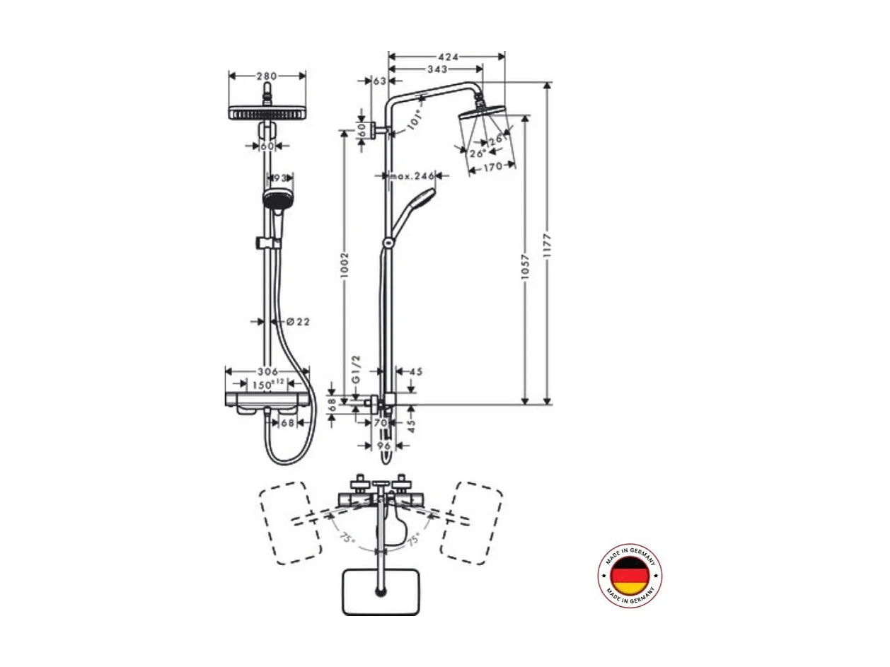 HANSGROHE Croma E 280 columna de ducha termostática cromada