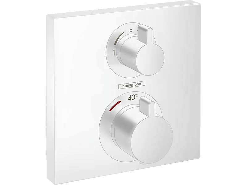 HANSGROHE Facade thermostatique encastré Ecostat Square avec robinet d'arrêt et inverseur blanc mat + corps encastré