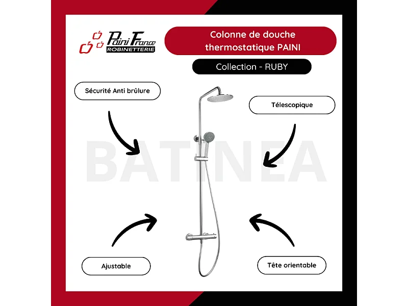 Colonne de douche thermostatique PAINI Ruby Ronde Chrome