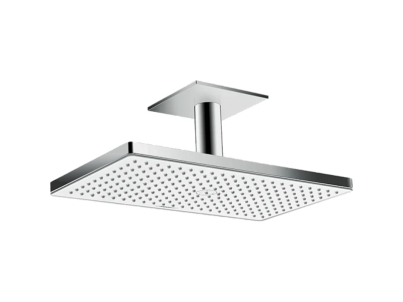 Douche de tête 460 1jet avec raccord plafond blanc/chromé  + Corps d'encastrement pour douche de tête avec raccord plafond