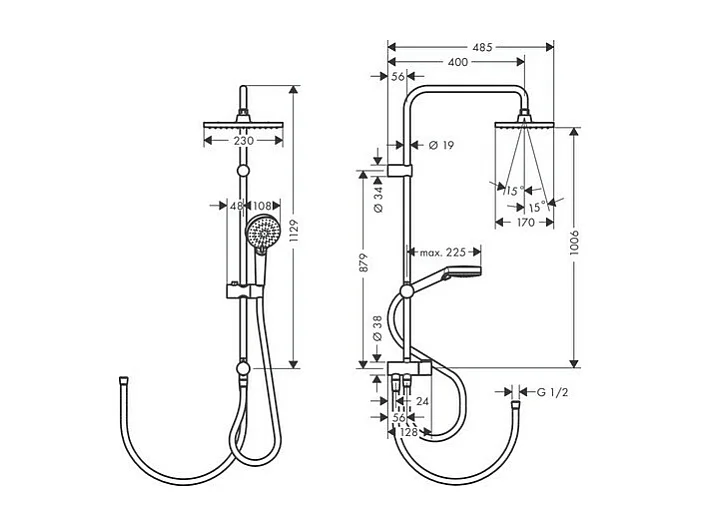 Columna de ducha o ducha de baño sin mezclador HANSGROHE Vernis Shape 230 negro mate