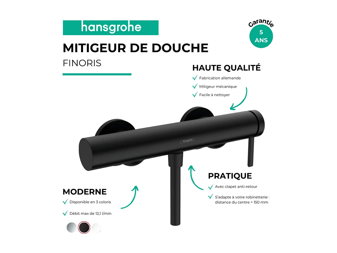 Mitigeur douche mécanique HANSGROHE Finoris noir mat