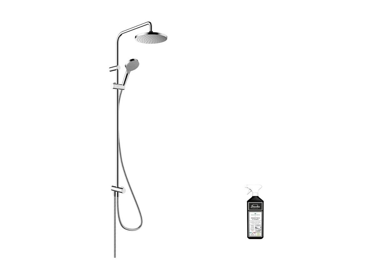 Colonne de douche ou bain douche sans mitigeur HANSGROHE Vernis Blend 200 EcoSmart chromée + nettoyant Briochin