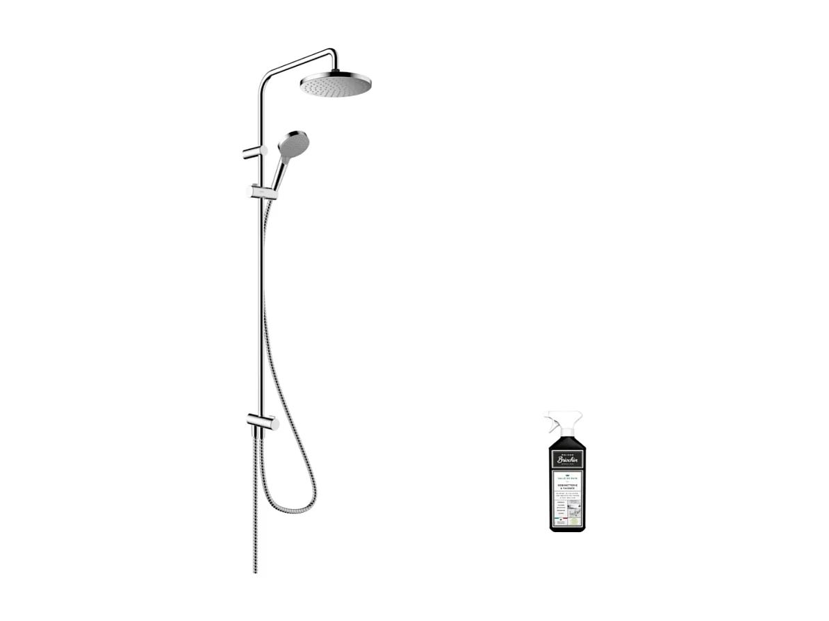Colonne de douche ou bain douche sans mitigeur HANSGROHE Vernis Blend 200 EcoSmart chromée + nettoyant Briochin