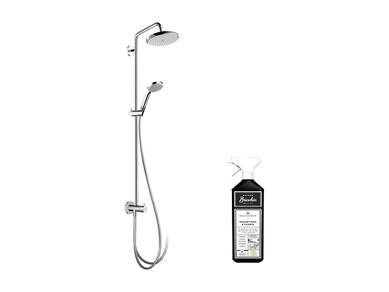 Colonne de douche ou bain douche sans robinetterie HANSGROHE Croma 220 chromée + nettoyant Briochin