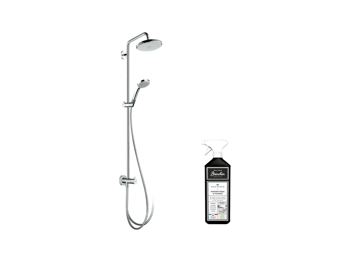 Colonne de douche ou bain douche sans robinetterie HANSGROHE Croma 220 chromée + nettoyant Briochin