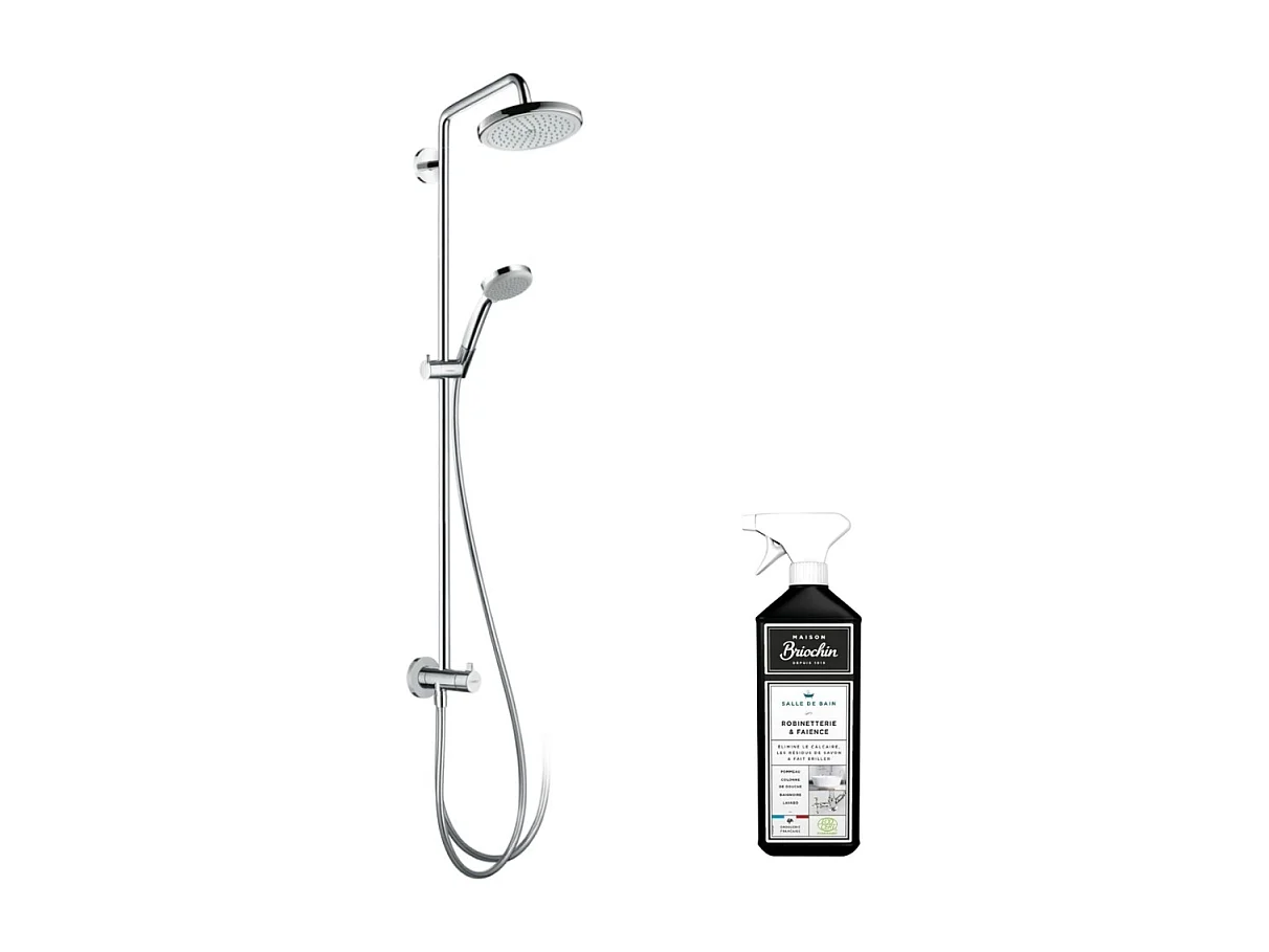 Colonne de douche ou bain douche sans robinetterie HANSGROHE Croma 220 chromée + nettoyant Briochin