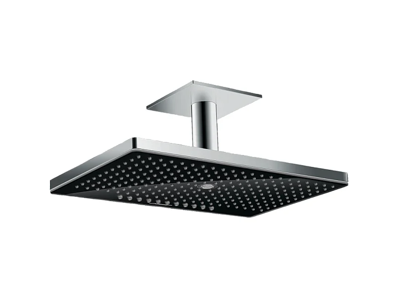 Douche de tête 460 3jet avec raccord plafond noir/chromé  + Corps d'encastrement pour douche de tête avec raccord plafond
