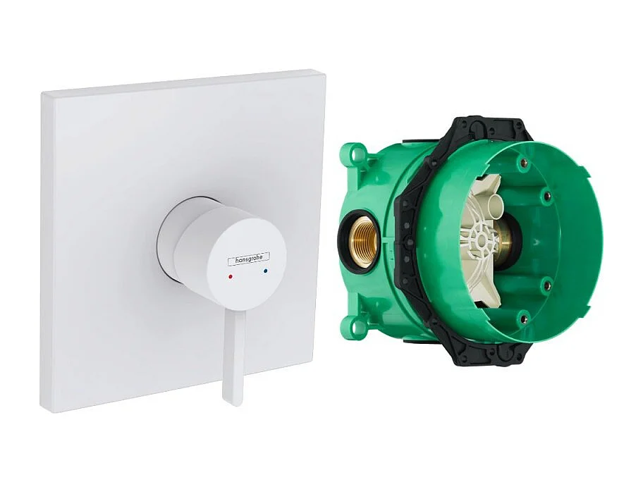 Façade robinet encastré mécanique HANSGROHE Finoris Blanc mat + Corps encastré universel iBox