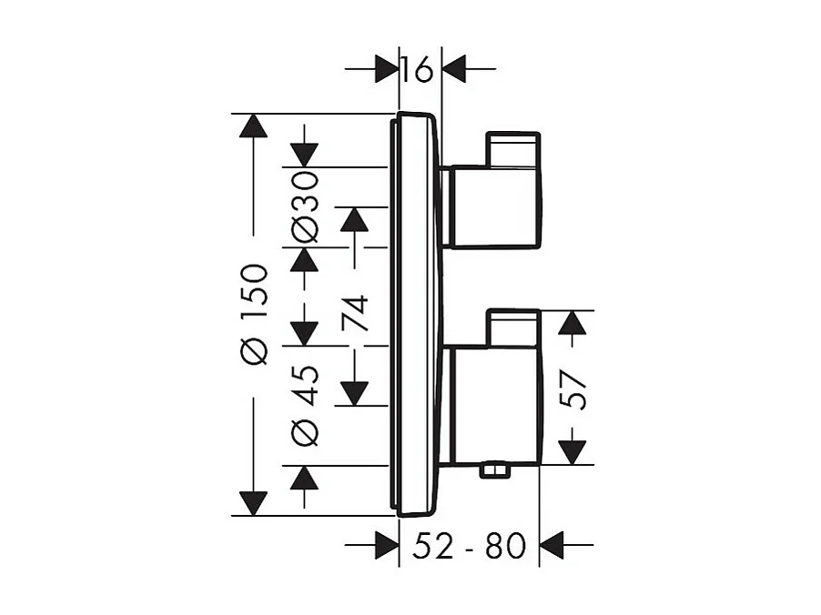 HANSGROHE Facade pour mitigeur thermostatique encastré Ecostat S avec robinet d'arrêt chromé