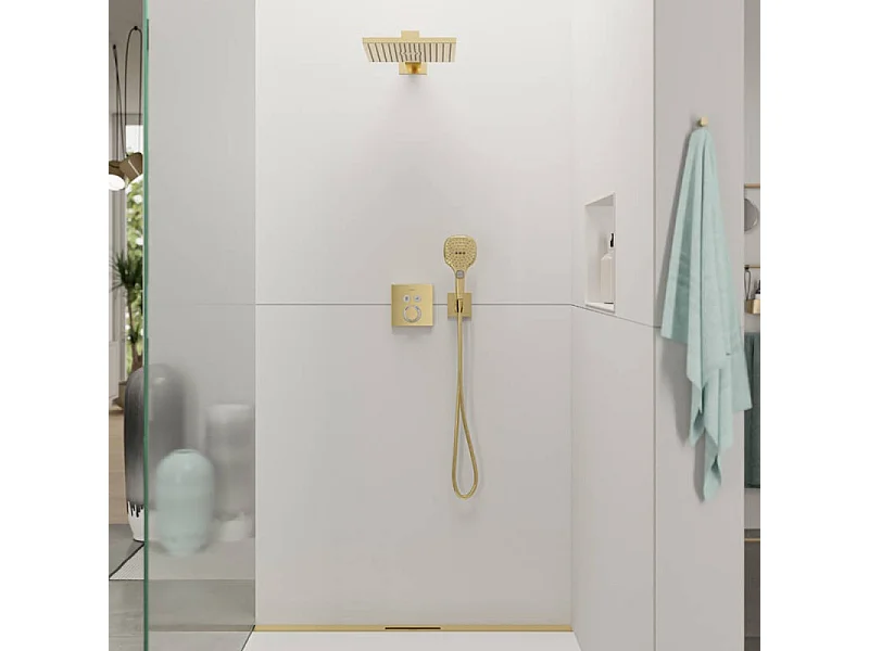 Façade pour mitigeur thermostatique encastré HANSGROHE ShowerSelect avec 2 fonctions aspect doré poli et corps encastré iBox