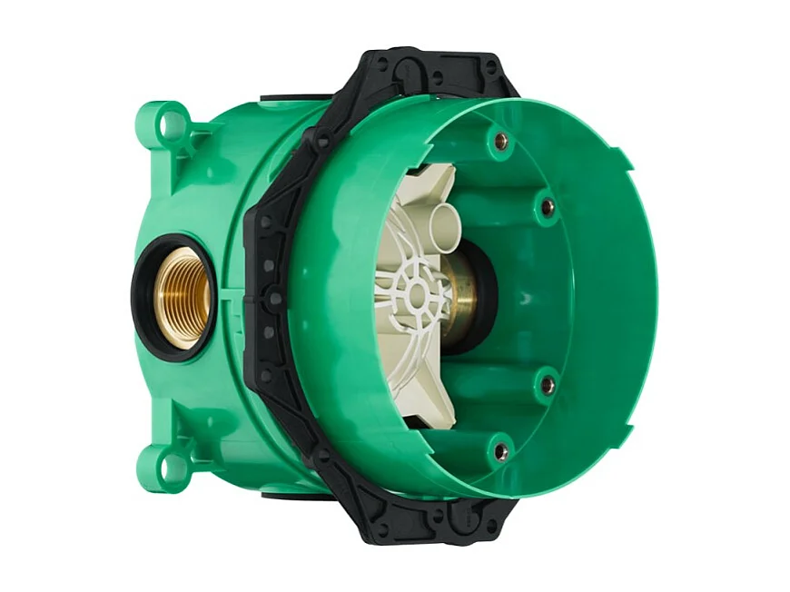 Façade pour mitigeur thermostatique encastré HANSGROHE ShowerSelect avec 2 fonctions aspect doré poli et corps encastré iBox