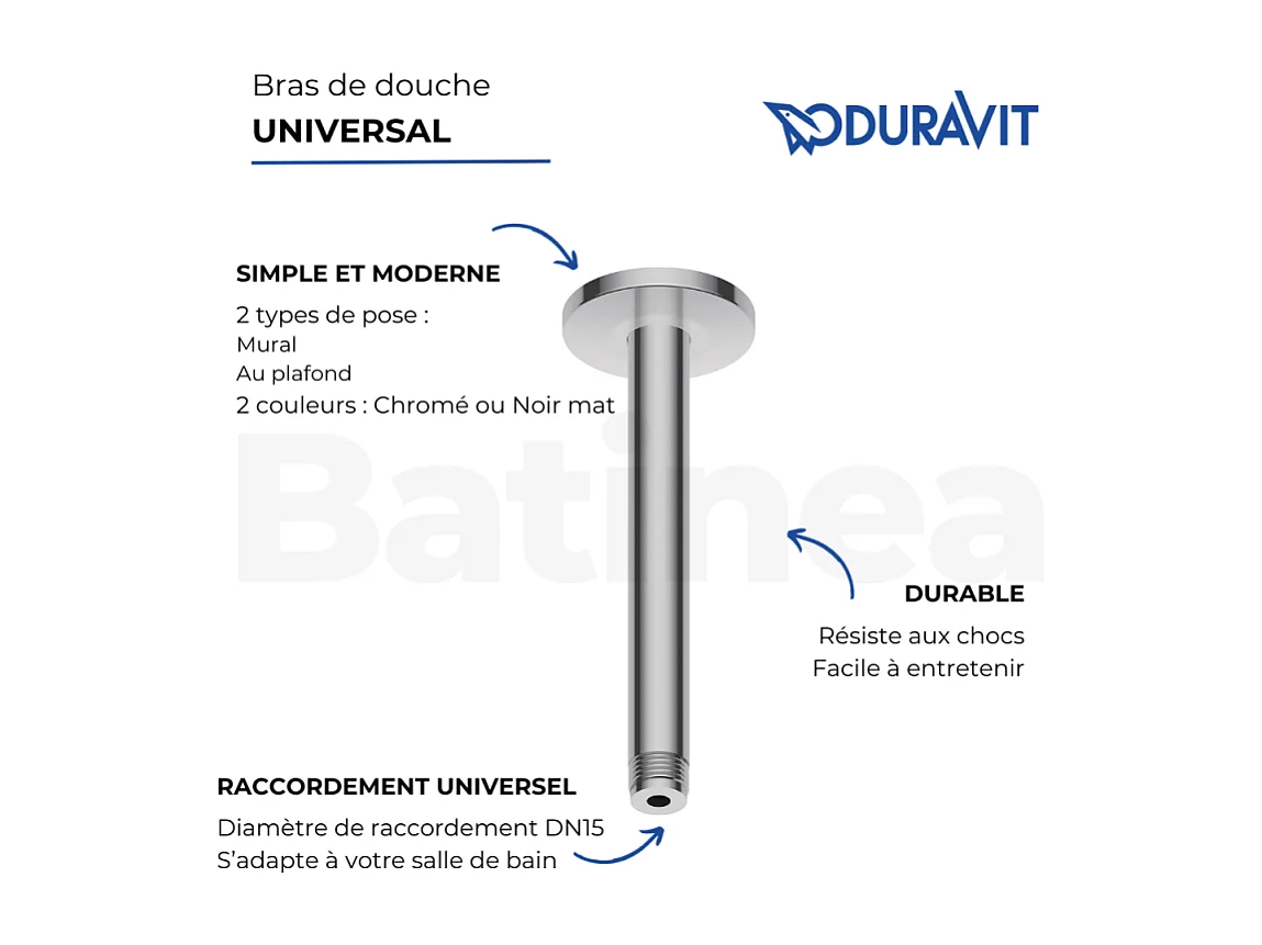 DURAVIT Brazo de ducha de techo universal 30 cm cromado