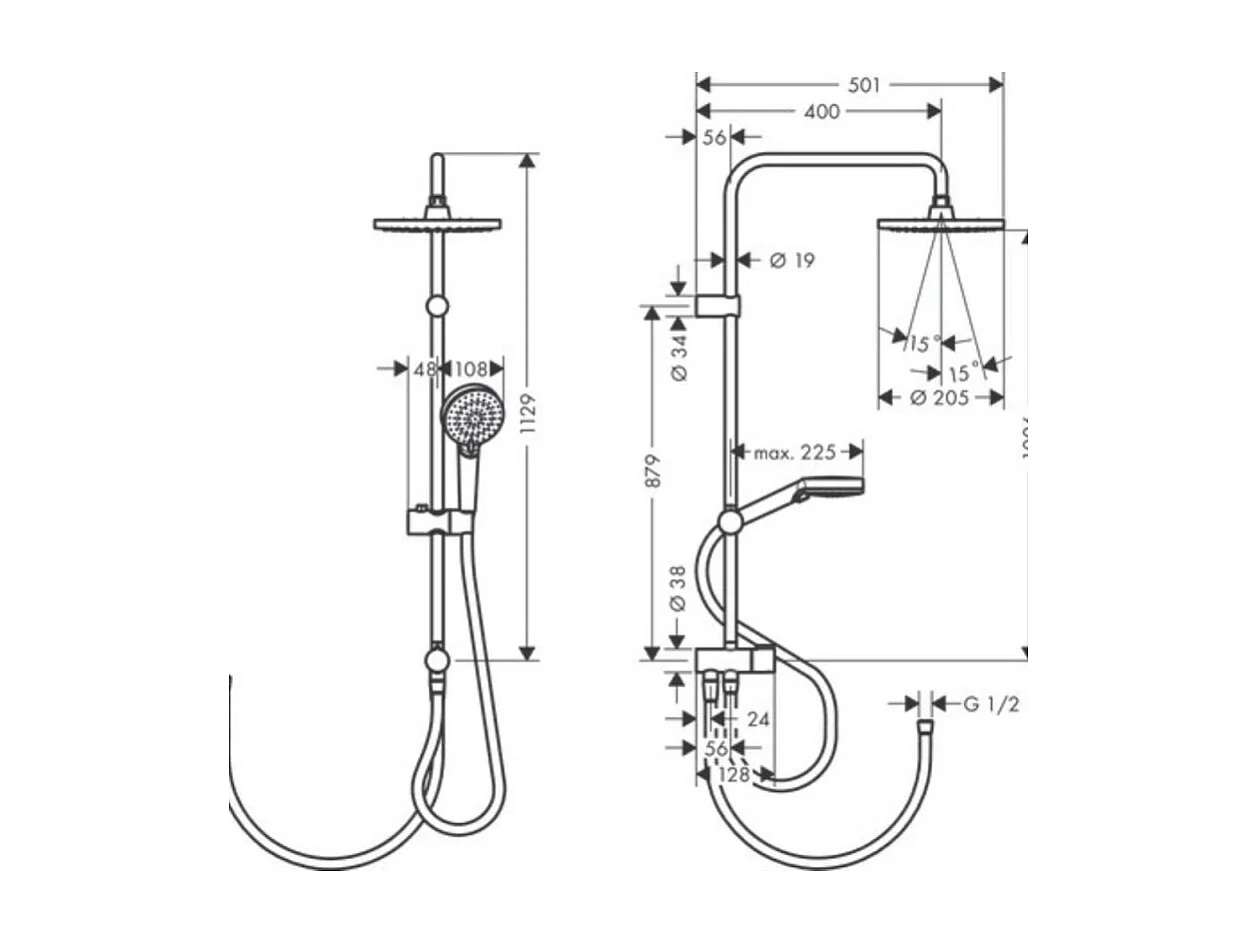 Colonne de douche ou bain douche sans mitigeur HANSGROHE Vernis Blend 200 EcoSmart chromé
