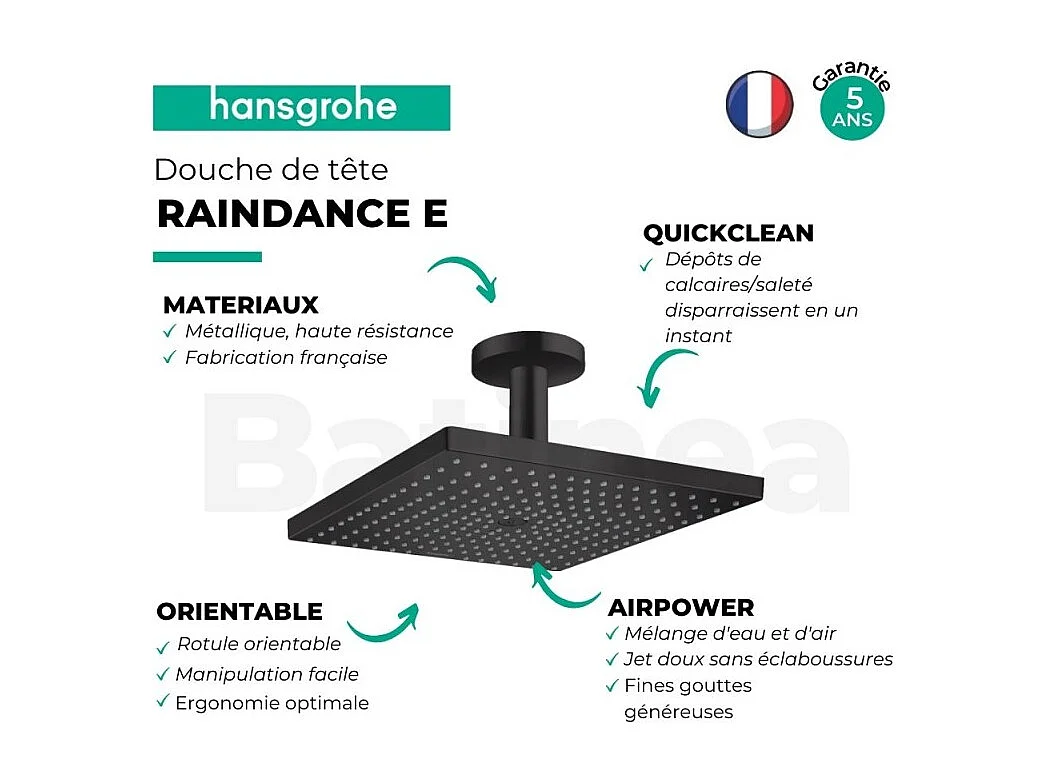 HANSGROHE Raindance E ducha fija, 1 chorro con conexión a techo negro mate
