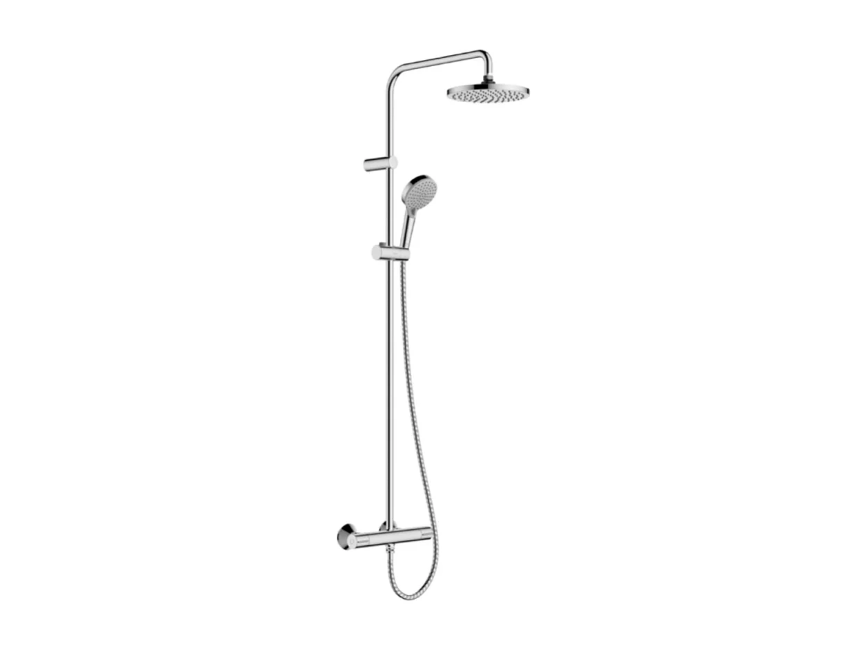 Colonne de douche thermostatique HANSGROHE Vernis Blend 200 Green chromé + tablette AddStoris