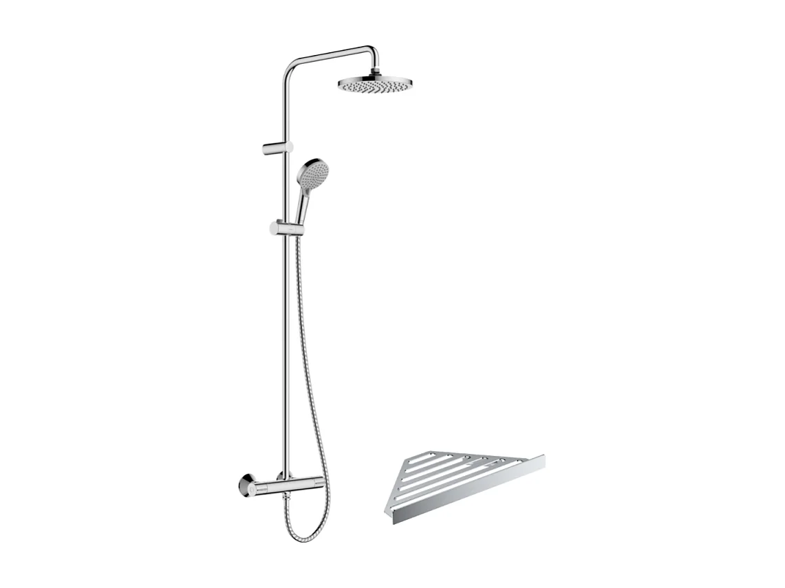 Colonne de douche thermostatique HANSGROHE Vernis Blend 200 Green chromé + tablette AddStoris