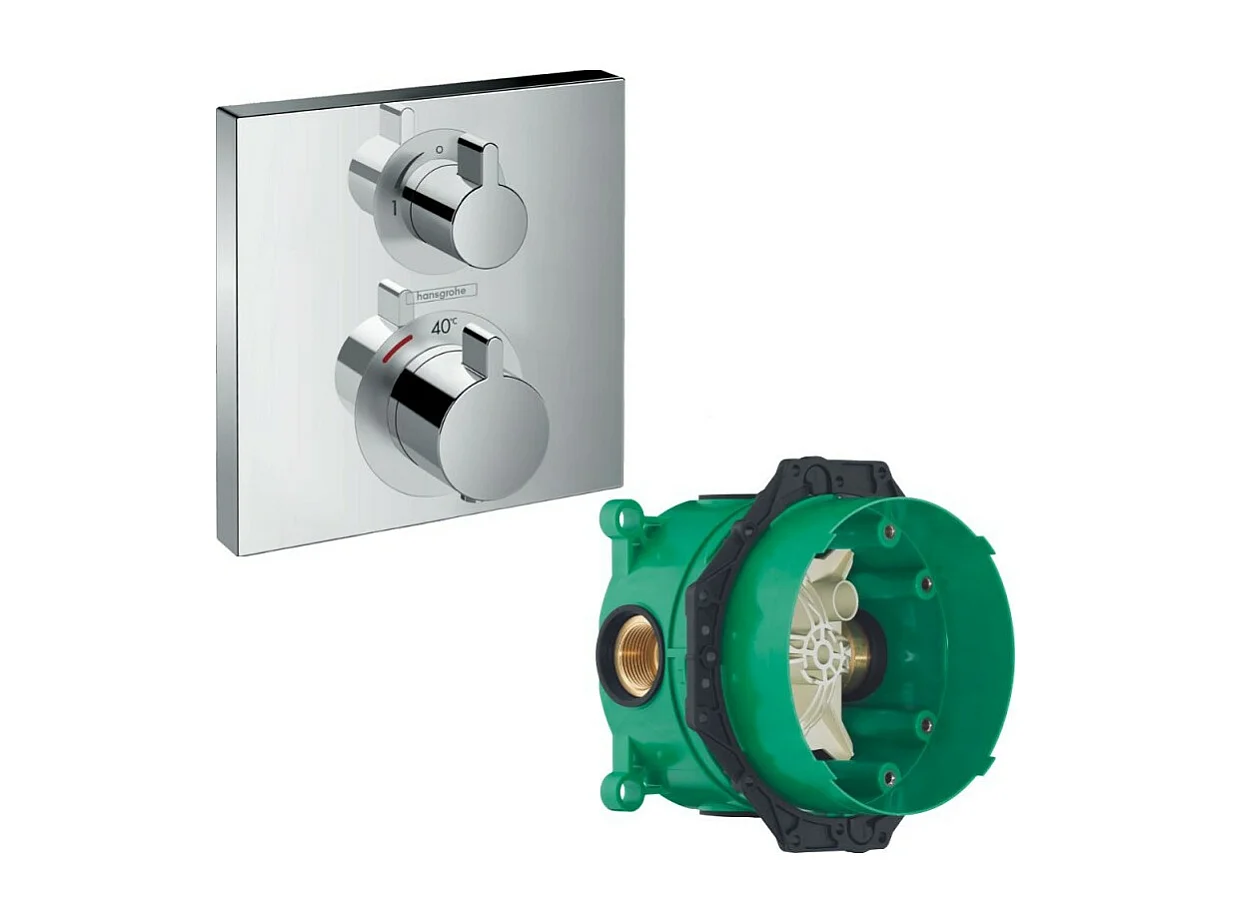 HANSGROHE Facade pour mitigeur thermostatique encastré Ecostat Square avec robinet d'arrêt chromé  avec Corps encastré