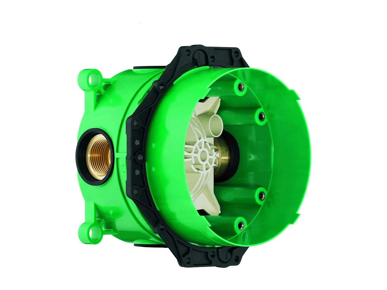 HANSGROHE Facade thermostatique encastré Ecostat Square avec robinet d'arrêt et inverseur aspect doré poli + corps encastré