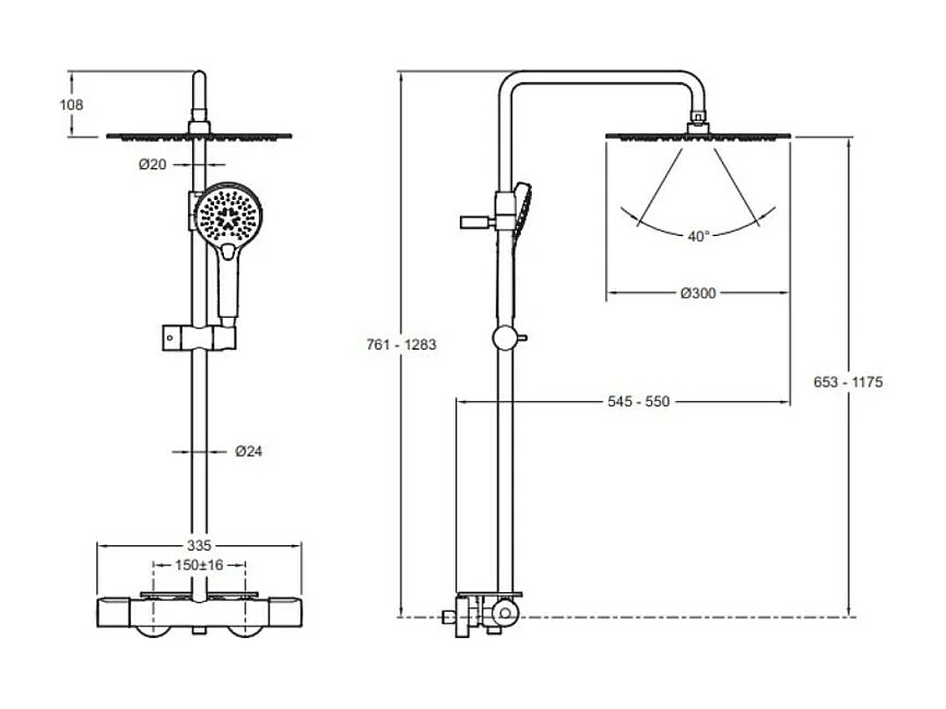 Colonne douche thermostatique JACOB DELAFON Metro 3 jets, économie d'eau, noir mat