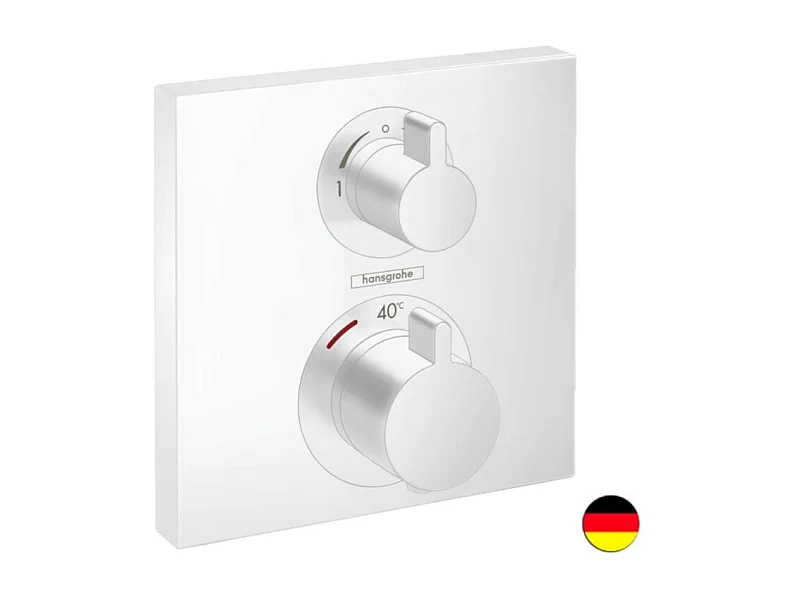 HANSGROHE Façade pour mitigeur thermostatique encastré Ecostat Square avec robinet d'arrêt et inverseur blanc mat