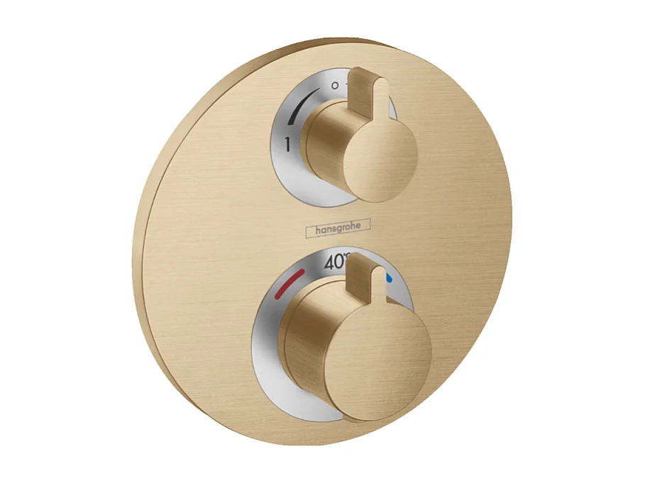 Façade mitigeur thermostatique encastré HANSGROHE Ecostat S avec robinet d'arrêt et inverseur bronze brossé