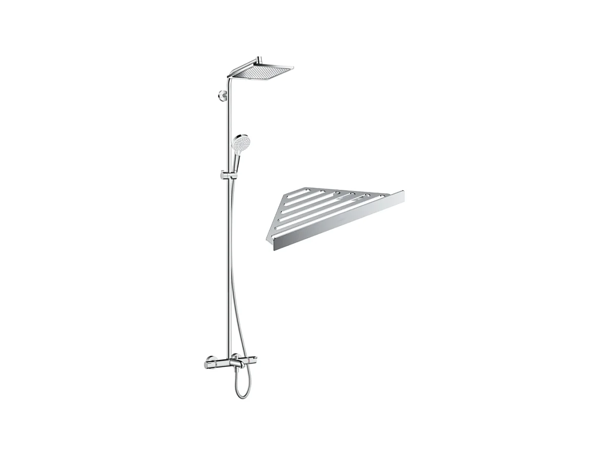Colonne bain douche thermostatique HANSGROHE Crometta E 240 chromé + tablette Addstoris